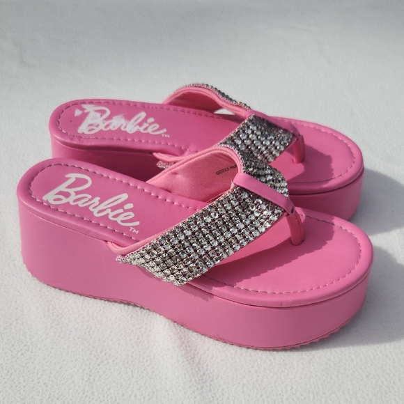 Barbie Shoes - Barbie x Forever 21 Pink Rhinestone Platform Wedge Sandals - Size 8